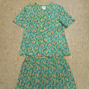 Leslie Fay  Dresses Green & Floral Pleated Top Skirt Set, size 14